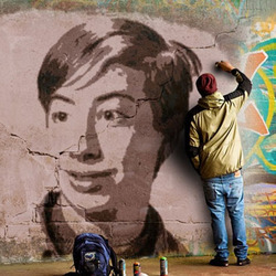 Making cool graffiti on the street Photo effect - Making cool graffiti on the street