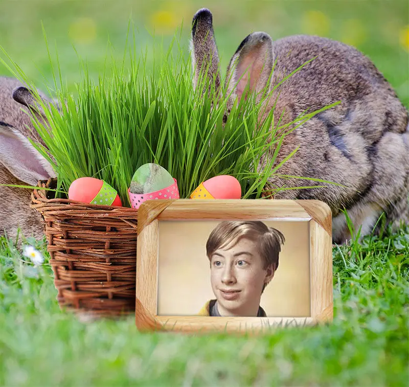 Easter basket with colored eggs Photo effect - Easter basket with colored eggs